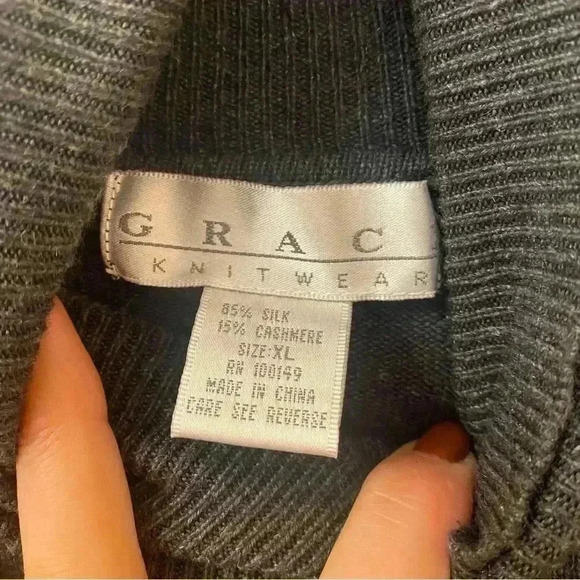 Grace Knitwear 85% Silk 15% Cashmere Dark Grey Turtleneck Sweater Size XL - Picture 2 of 5